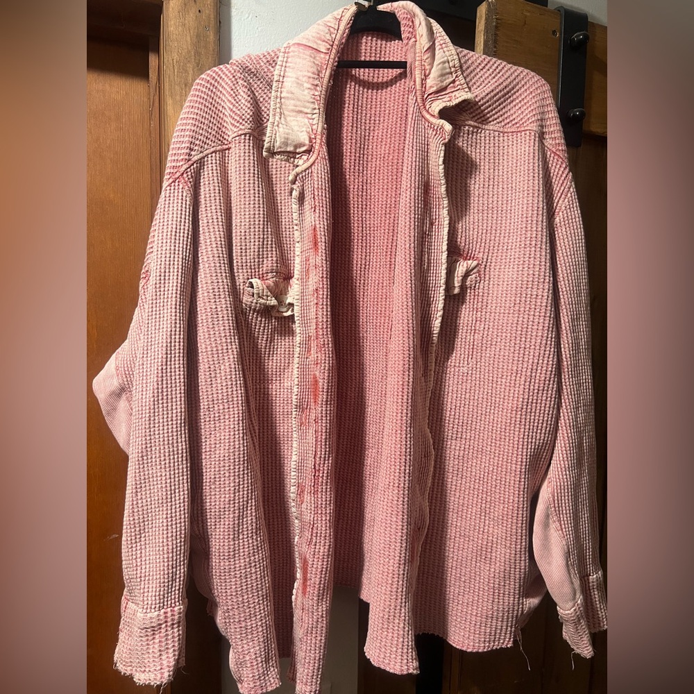 Free People Pink salmon Waffle Knit Shacket